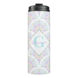 Custom Name Art Deco Pastel Rainbow Floral Mandala Thermal Tumbler