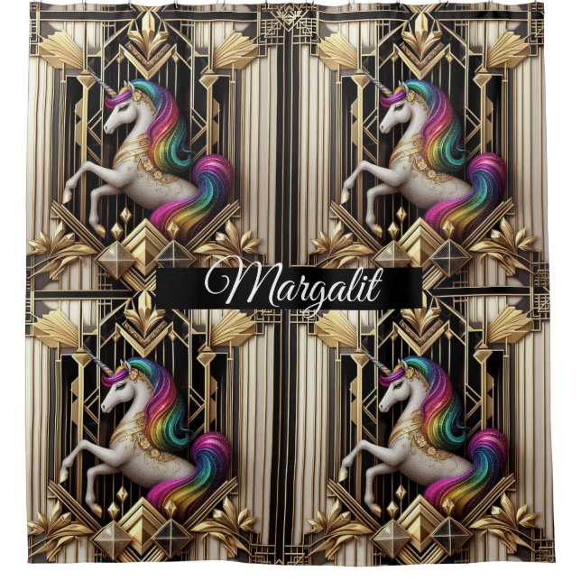Custom Name Art Deco Rainbow Faux Glitter Unicorn (Front)