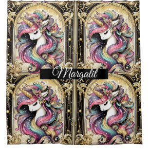 Custom Name Art Deco Rainbow Faux Glitter Unicorn