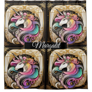 Custom Name Art Deco Rainbow Faux Glitter Unicorn