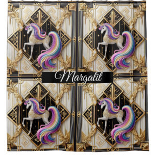 Custom Name Art Deco Rainbow Faux Glitter Unicorn