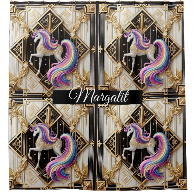 Custom Name Art Deco Rainbow Faux Glitter Unicorn (Front)