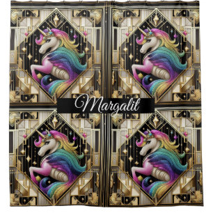 Custom Name Art Deco Rainbow Faux Glitter Unicorn