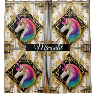Custom Name Art Deco Rainbow Faux Glitter Unicorn