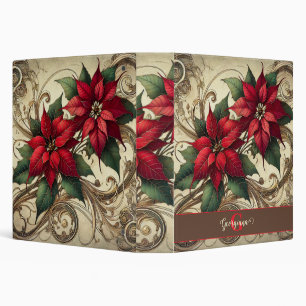 Custom Name Art Nouveau Christmas Poinsettia Binder