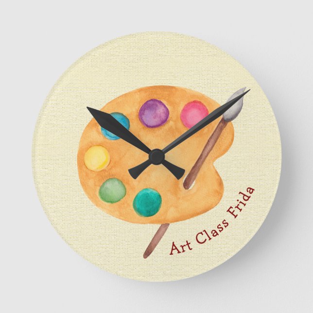 custom NAME Art teacher Art class gift paint Round Clock (Front)