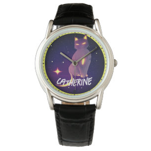 Custom Name Artistic Cute Cat and the Moon Night Watch