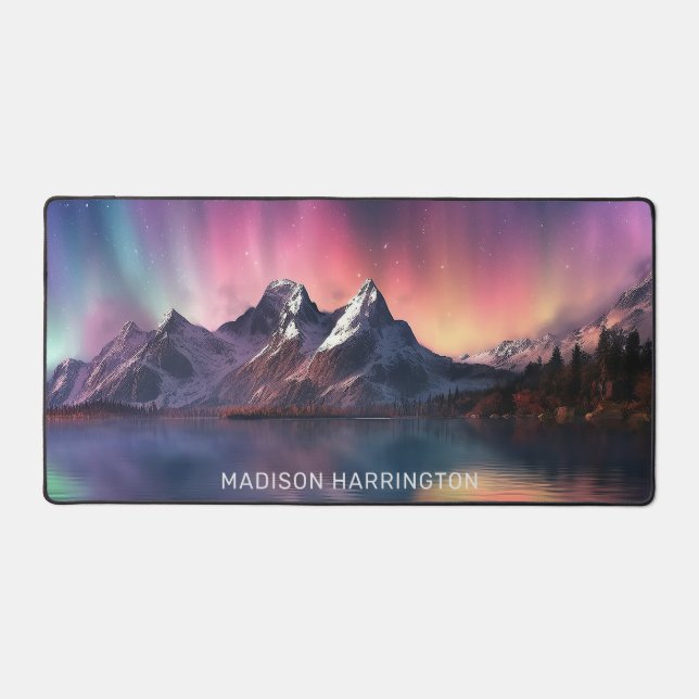 Custom Name Aurora Borealis Desk Mat (Front)
