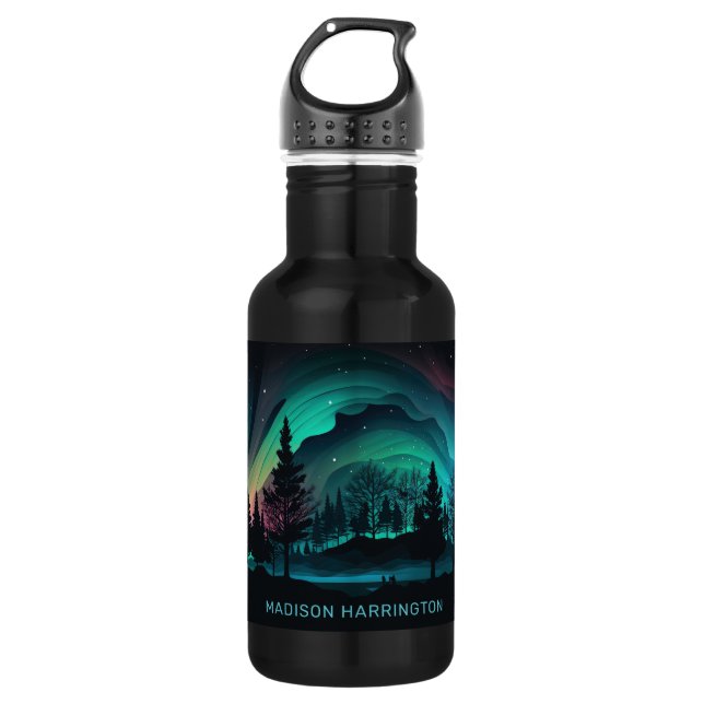 Custom Name Aurora Borealis Illustration 532 Ml Water Bottle (Front)
