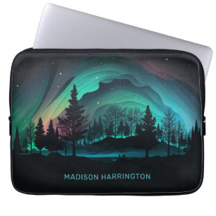Custom Name Aurora Borealis Illustration Laptop Sleeve