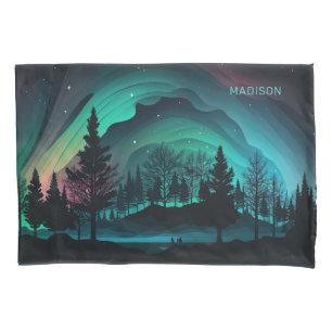 Custom Name Aurora Borealis Illustration Pillowcase