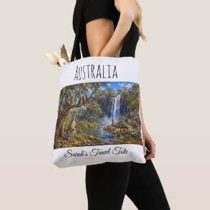 Custom Name Australia Wildlife & Waterfall Travel Tote Bag