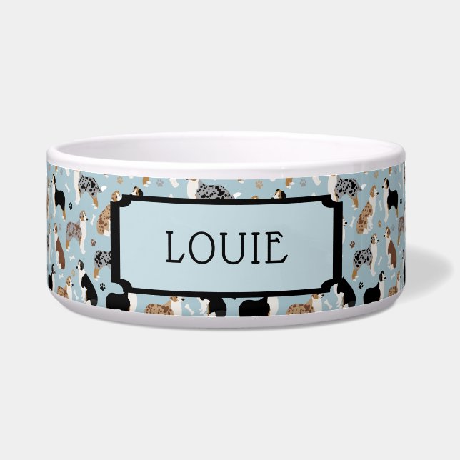 Custom Name Australian Shepherd Pattern Blue (Front)