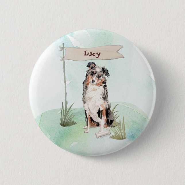 Custom Name Australian Shepherd Pet Dog 2 Inch Round Button (Front)