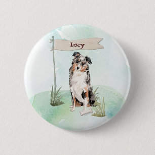Custom Name Australian Shepherd Pet Dog 2 Inch Round Button