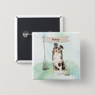 Custom Name Australian Shepherd Pet Dog 2 Inch Square Button