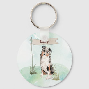 Custom Name Australian Shepherd Pet Dog Keychain