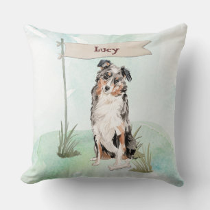 Custom Name Australian Shepherd Pet Dog Throw Pillow