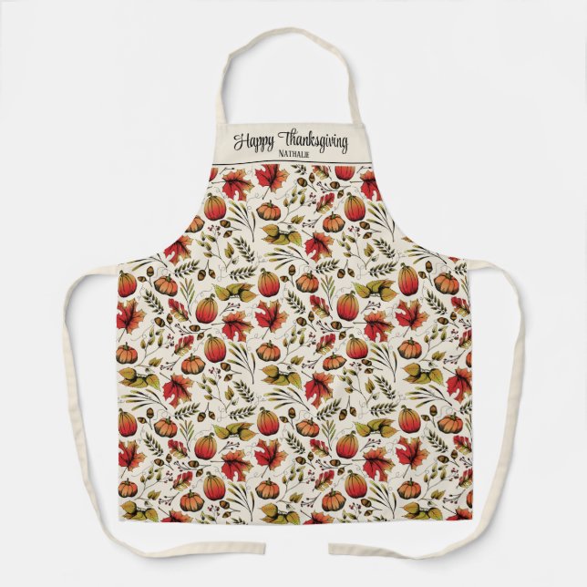 Custom Name Autumn Pumpkins, Acorns & Fall Foliage Apron (Front)