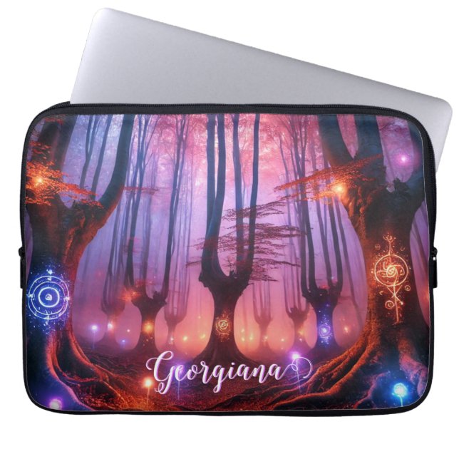 Custom Name Autumnal Enchanted Whimsigoth Forest Laptop Sleeve (Front)