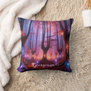 Custom Name Autumnal Enchanted Whimsigoth Forest Throw Pillow