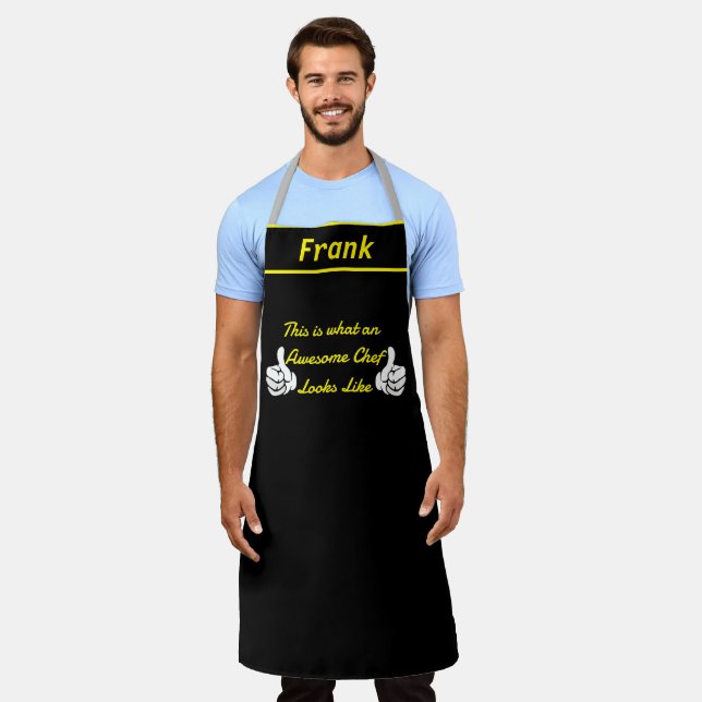 Custom Name Awesome Black Chef Personalized Apron (Worn)