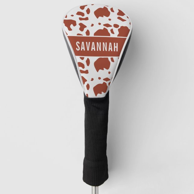 Custom Name Ayrshire Cow Animal Print Pattern Golf Head Cover (Front)