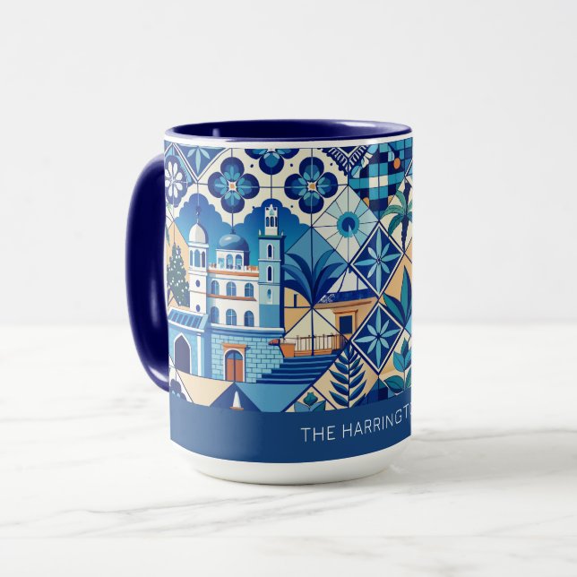 Custom Name Azulejo Tiles Pattern Mug (Front Left)