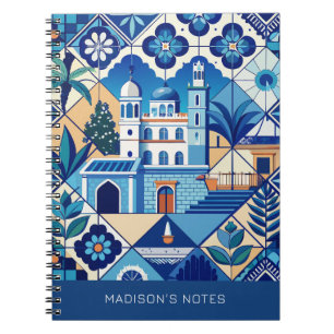 Custom Name Azulejo Tiles Pattern Notebook