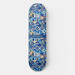 Custom Name Azulejo Tiles Pattern Skateboard