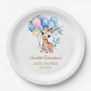 Custom Name Baby Giraffe Baby Shower Paper Plate