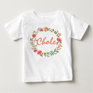 Custom Name Baby Girl Watercolor Floral Wreath-8 T-Shirt