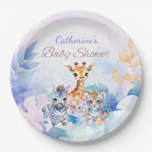 Custom Name Baby Zebra, Giraffe and Tiger Paper Plate