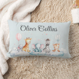 Custom Name Baby Zebra with all his friends Lumbar Pillow