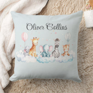 Custom Name Baby Zebra with all his friends Throw Pillow