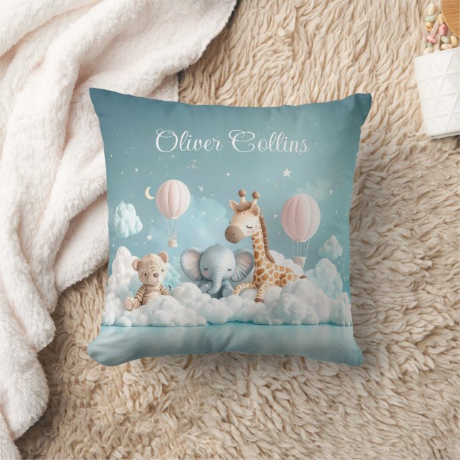 Custom Name Baby Zebra with all his friends Throw Pillow (Blanket)
