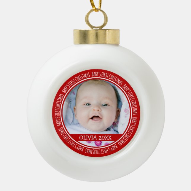Custom Name Baby's 1st Christmas Ornament Red (Front)