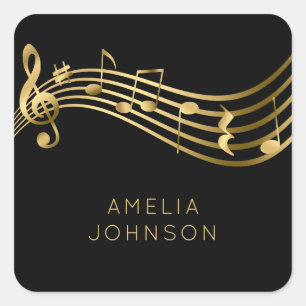 Custom Name Back&Gold Music Notes  Square Sticker