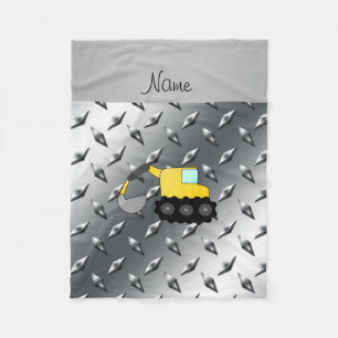 Custom name backhoe silver diamond steel plate fleece blanket