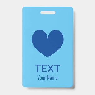 Custom name badge with blue heart logo