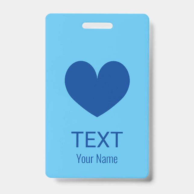 Custom name badge with blue heart logo (Front)