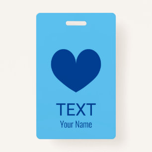Custom name badge with blue heart logo