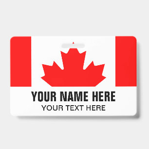 Custom name badge with Canadian flag