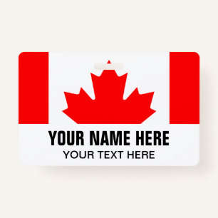 Custom name badge with Canadian flag