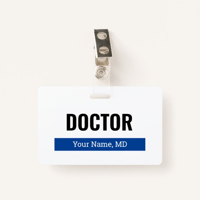 Custom name badge with clip for medical doctor MD (Front with Clip)