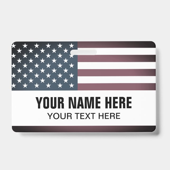 Custom name badge with patriotic American flag (Front)