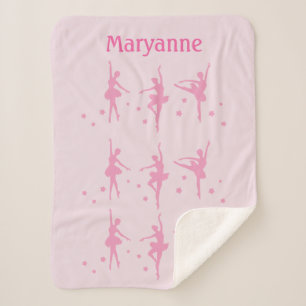 Custom Name Ballerina Ballet Dancing Pink Flowers Sherpa Blanket