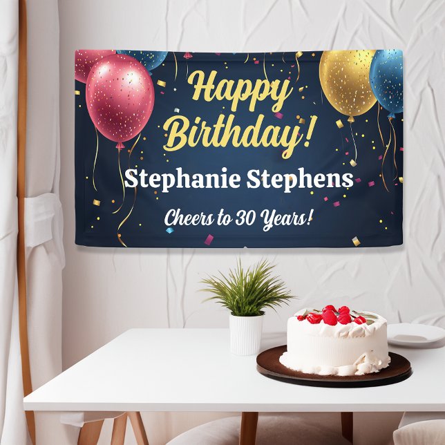 Custom Name Balloons Birthday Banner Cheers Years (personalized happy birthday banner)