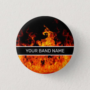 Custom Name Band Button Flames Rock Music Pin