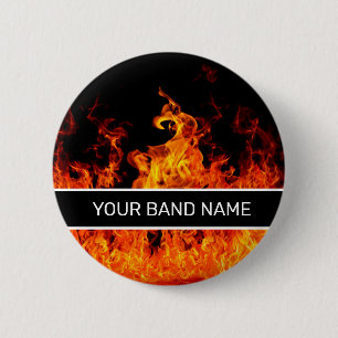 Custom Name Band Merch Flames Rock & Roll Pin